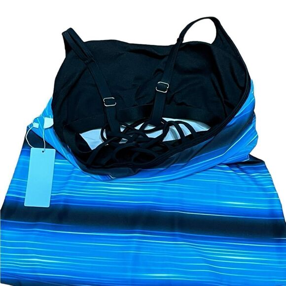 NWT Yonique Women’s Blue And Black Stripe Tankini Swim Top, Size S - Picture 8 of 10